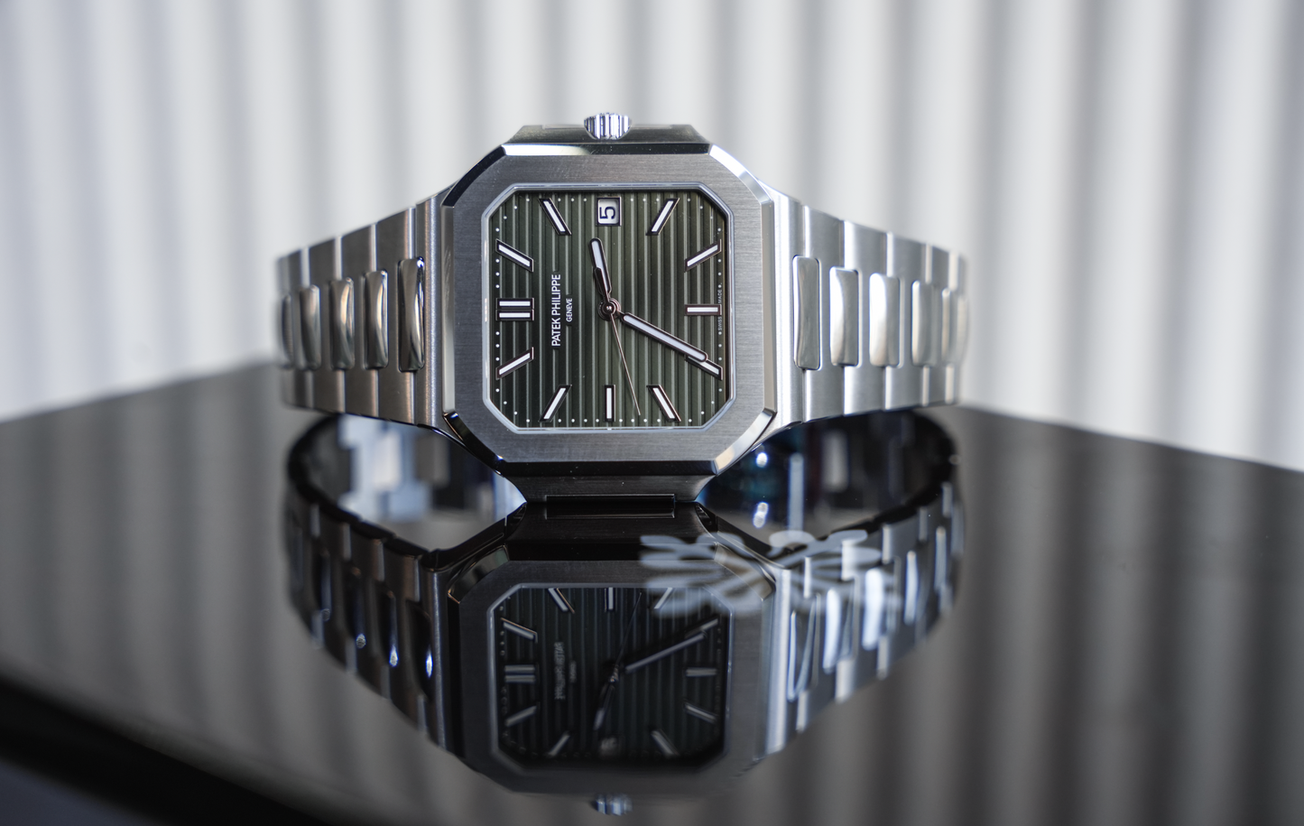 Patek Philippe Cubitus 5821/1A-001, Stainless Steel Case with Sunburst Olive Green Dial, Steel Bracelet