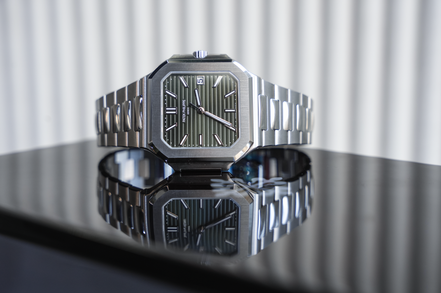 Patek Philippe Cubitus 5821/1A-001, Stainless Steel Case with Sunburst Olive Green Dial, Steel Bracelet