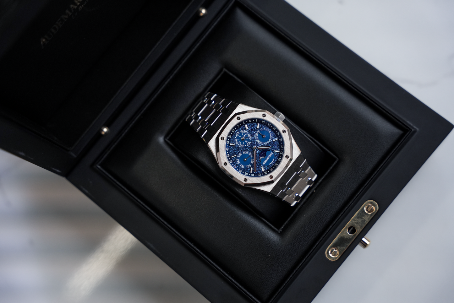 Audemars Piguet Royal Oak Perpetual Calendar 26574BC “John Mayer” Limited Edition 18K White Gold Blue Crystal Sky Dial 41mm Watch