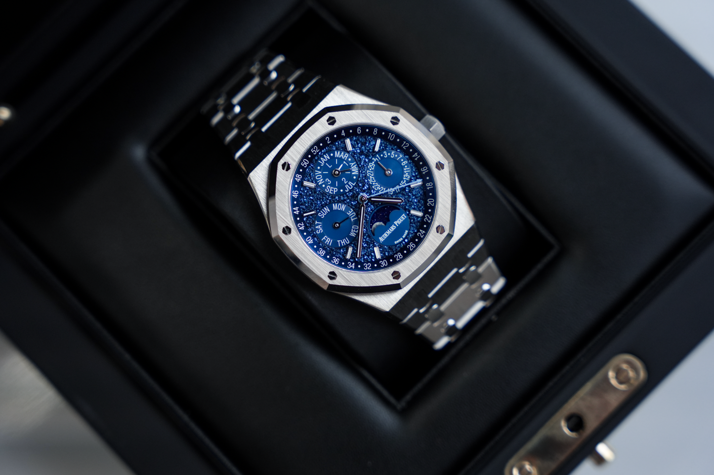 Audemars Piguet Royal Oak Perpetual Calendar 26574BC “John Mayer” Limited Edition 18K White Gold Blue Crystal Sky Dial 41mm Watch