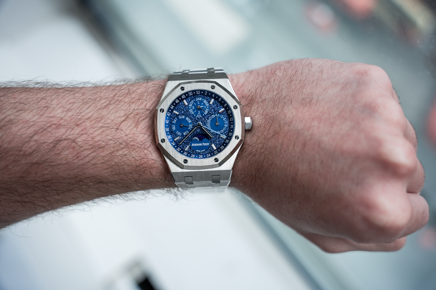 Audemars Piguet Royal Oak Perpetual Calendar 26574BC “John Mayer” Limited Edition 18K White Gold Blue Crystal Sky Dial 41mm Watch