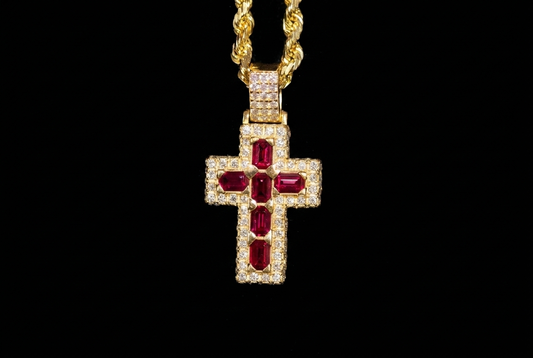 Ruby Emerald-Cut Cross Pendant