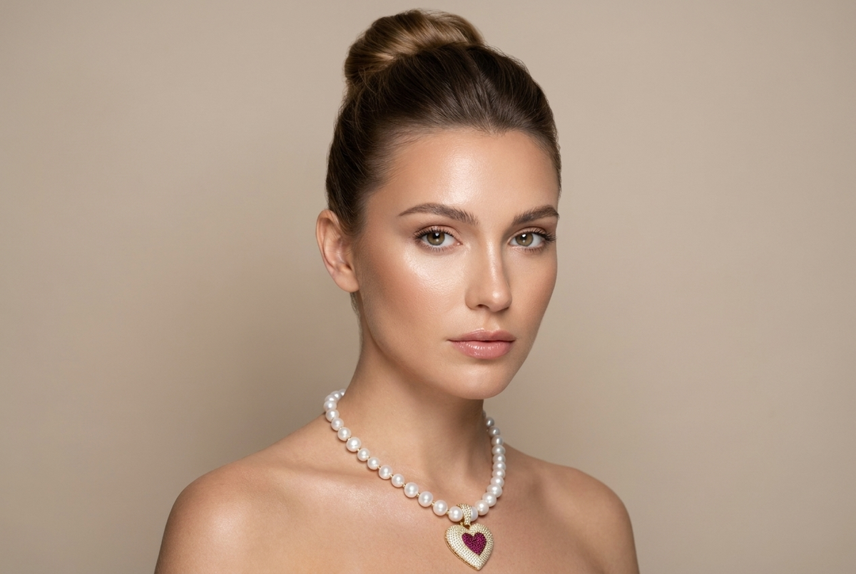 Ruby Heart Pearl Necklace