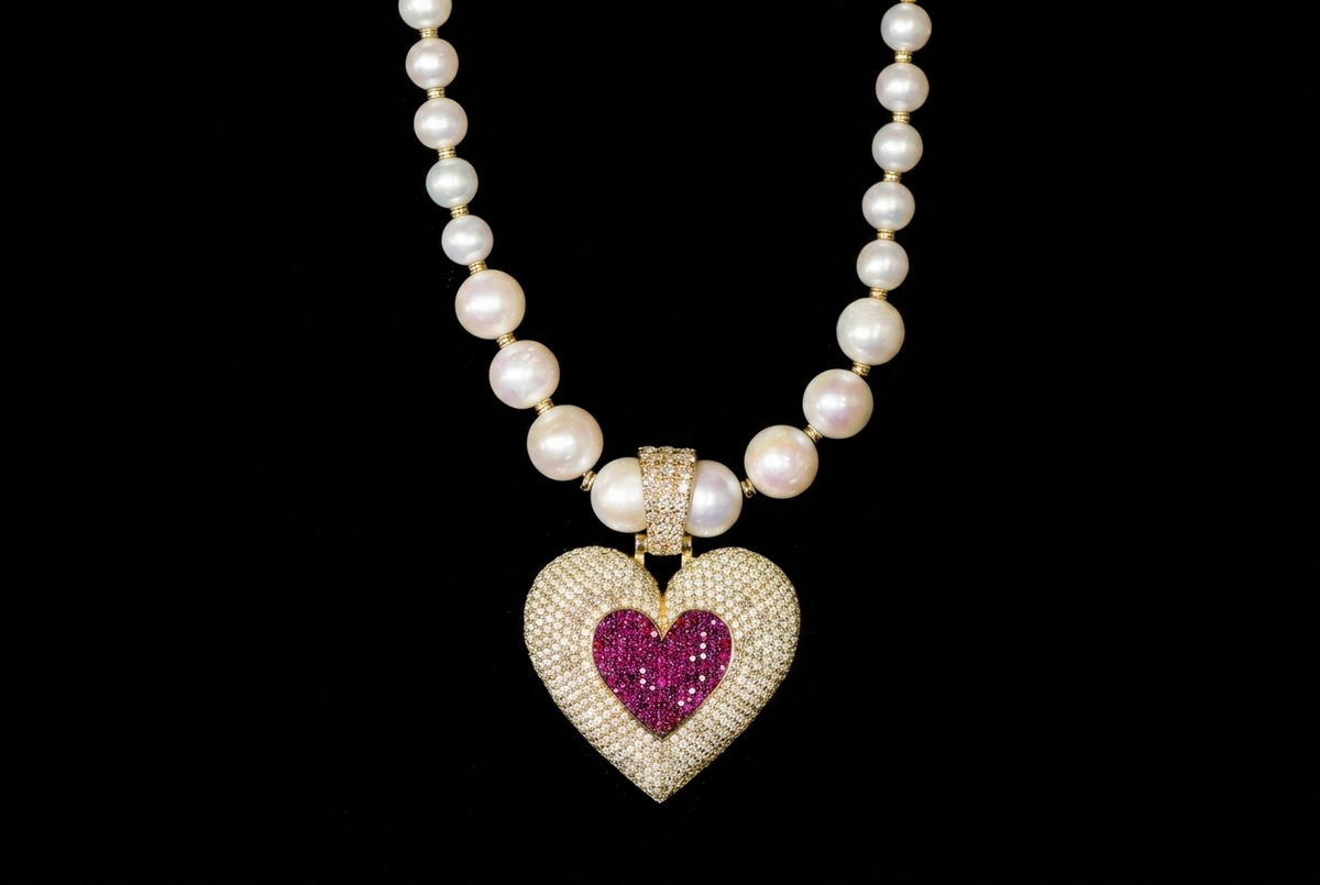 Ruby Heart Pearl Necklace