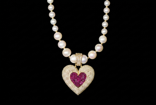 Ruby Heart Pearl Necklace