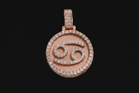 Rose Gold Cancer Zodiac Medallion Pendant — Pave Diamond