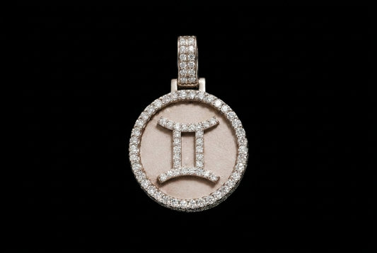 White Gold Gemini Zodiac Medallion Pendant — Pave Diamond