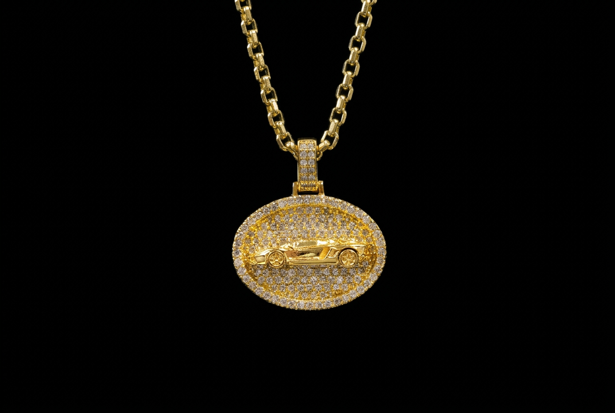 Gold Sports Car Pendant Necklace