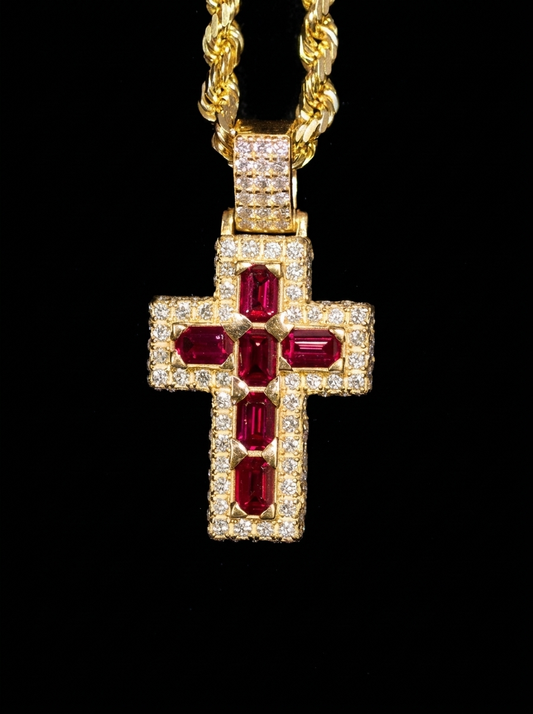 Ruby Emerald-Cut Cross Pendant