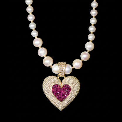 Ruby Heart Pearl Necklace