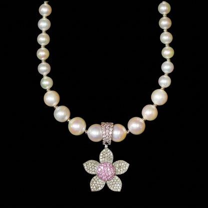 Pink Sapphire Flower Pearl Necklace