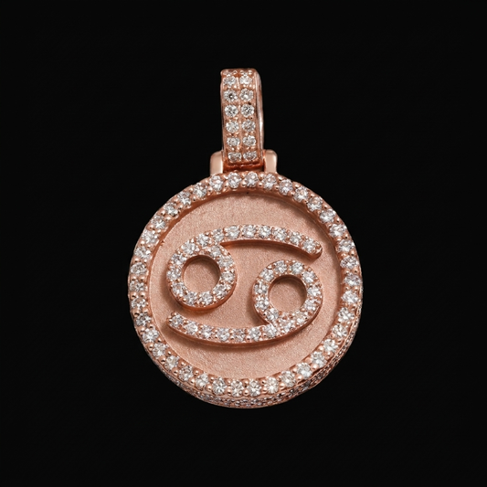 Rose Gold Cancer Zodiac Medallion Pendant — Pave Diamond