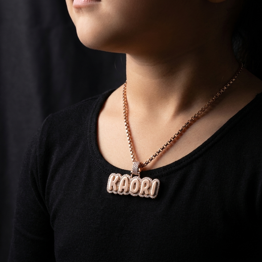 Custom Bubble Letter Name Pendant Necklace — Rose Gold