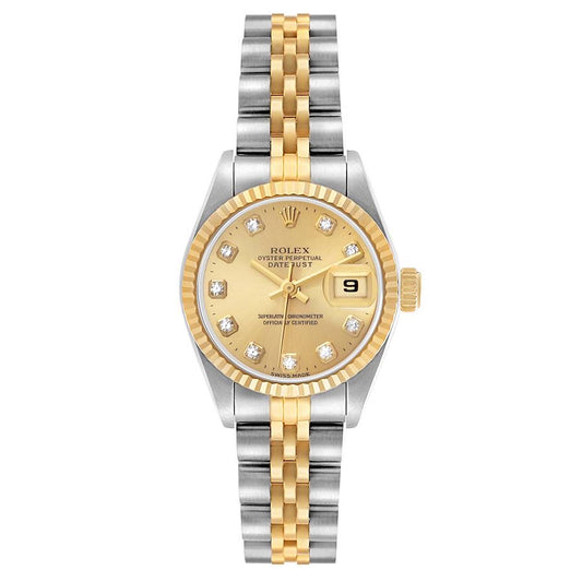Rolex Datejust 26 Steel Yellow Gold Champagne Diamond Dial Ladies Watch 69173