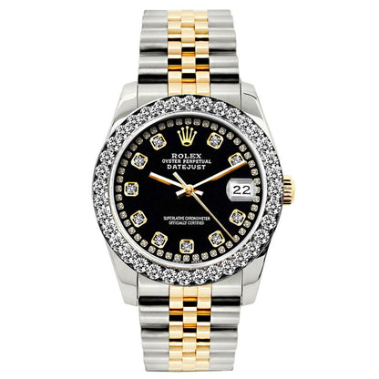 Rolex Datejust 26MM 6917 Black Diamond Dial Diamond Bezel Two Tone Yellow Gold Jubilee Bracelet 1.2ct front view