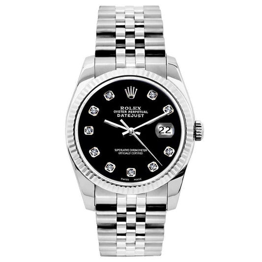 Rolex Datejust 26MM 6916 Black Diamond Dial Fluted Bezel Stainless Steel Jubilee Bracelet front view