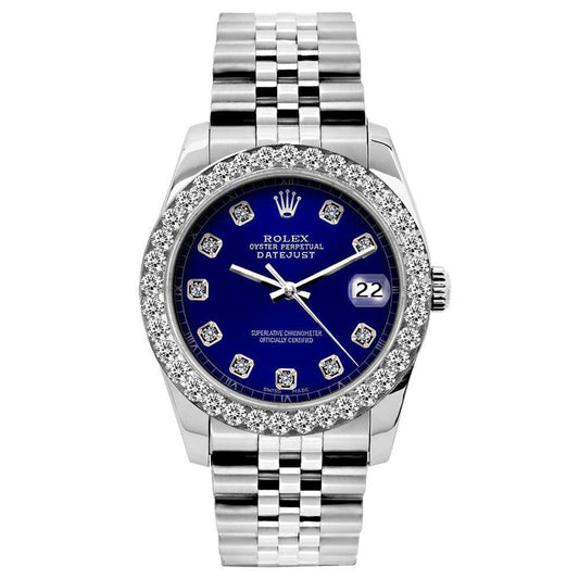 Rolex Datejust 26MM 6916 Blue Diamond Dial Diamond Bezel Stainless Steel Jubilee Bracelet 1.2ct front view