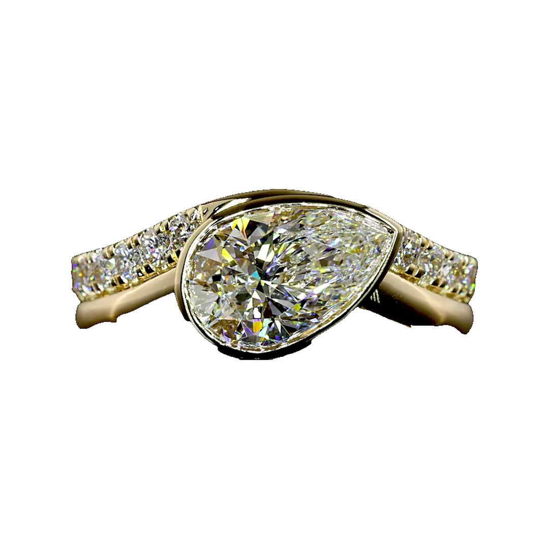 14K Yellow Gold Pear Solitaire Diamond Shank – RG8338